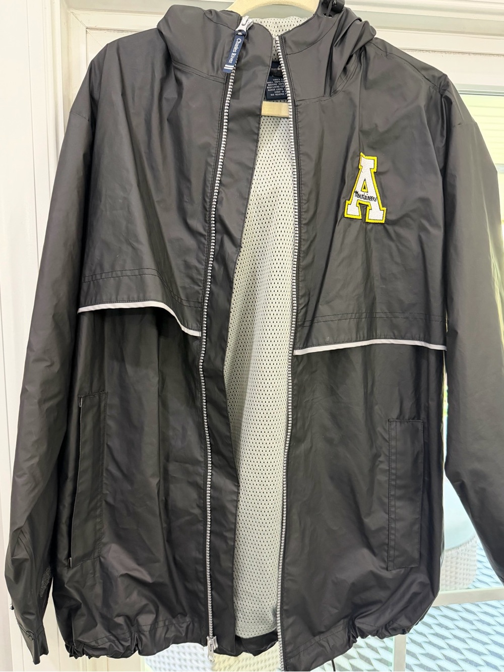 Charles River Apparel Black Hooded Rain Jacket with Yellow 'A' Patch